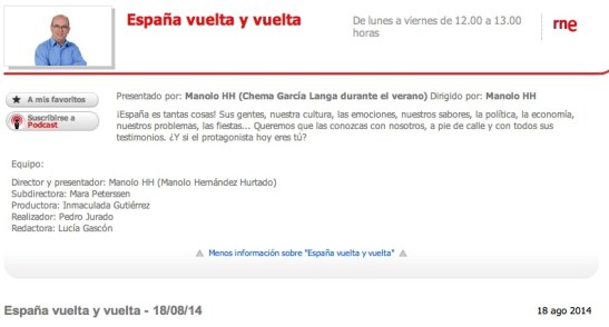 RNE España vuelta y vuelta 18 agosto 2014